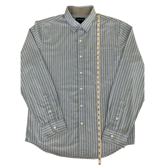 Calvin Klein Jeans Mens Button-Up Long Sleeve Shirt Blue & White Striped Medium - Picture 8 of 12